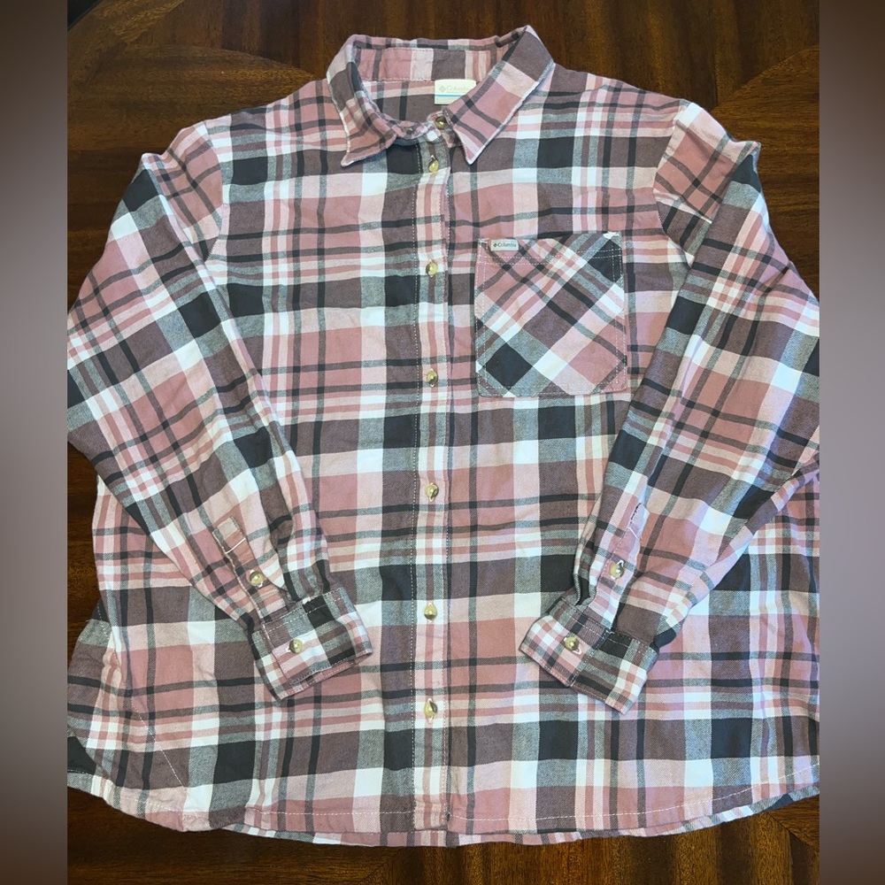 Women’s 3X Long Sleeve Button Down Pink & Gray COLUMBIA Shirt